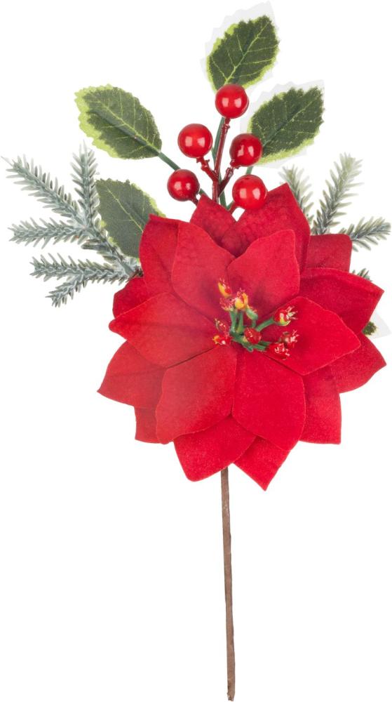 Vetvička MagicHome Vianoce, s kvetom poinsettia, červená, 24 cm