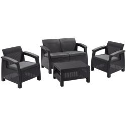 Set terasov� Allibert CORFU, graphite/coolgray, st�l, pohovka, 2x stoli�ka