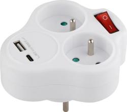 Zsuvka Strend Pro, rozboovacia, rozdvojka, biela, 2x 16 A, USB A+C, vypna