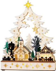 Dekor�cia MagicHome Vianoce, dedinka, drevo, 12xLED tepl� biela, 25x7.5x32 cm, 2xAA