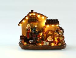 Dekorcia MagicHome Vianoce, domek, polyresin, 16xLED tepl biela, 29x14x24 cm, 3xAA