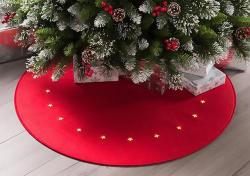 Koberec MagicHome Vianoce, erven, s hviezdikami, 22 LED, tepl biela, 2xAA, 90 cm