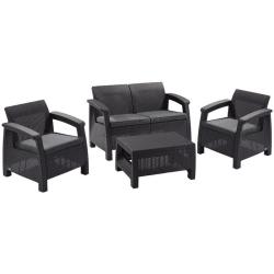 Set terasov� Allibert CORFU, graphite/coolgray, st�l, pohovka, 2x stoli�ka