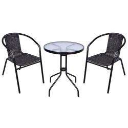 Set balknov ALESIA, ierny/antracit, stl 70x60 cm, 2x stolika 52x55x73 cm, oce
