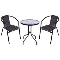 Set balk�nov� ALESIA, �ierny/antracit, st�l 70x60 cm, 2x stoli�ka 52x55x73 cm, oce�