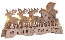 Dekorcia MagicHome Vianoce Woodeco, Santa na saniach, 4 LED, 29x15x4 cm