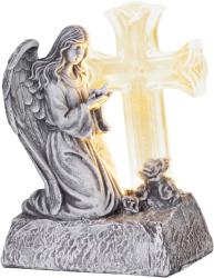 Dekor�cia MagicHome, Anjel s holubicou pri kr�i, LED, polyresin, na hrob, solar, 12x8x16,