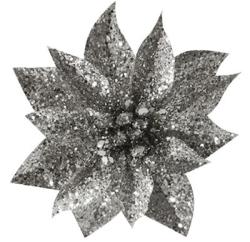 Kvet MagicHome Vianoce GlitterPoinsettia, so tipcom, strieborn, vekos kvetu: 9 cm, d