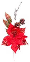 Vetvika MagicHome Vianoce, s kvetom poinsettia, erven, 34 cm