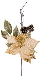 Vetvika MagicHome Vianoce, s kvetom poinsettia, zlat, 34 cm