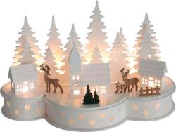 Dekorcia MagicHome Vianoce, Dedinka s jelemi, 10 LED tepl biela, 2xAA, MDF, 30x14x19,5