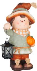 Dekor�cia MagicHome Nature, Chlapec s tekvicou a lamp�om, magn�zia, 19,5x23,5x41 cm