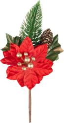 Vetvika MagicHome Vianoce, s kvetom poinsettia, erven, 18 cm