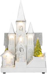 Dekorcia MagicHome Vianoce, Kostol s betlehemom, 6 LED biela, 3xAA, interir, 17x13x25 cm